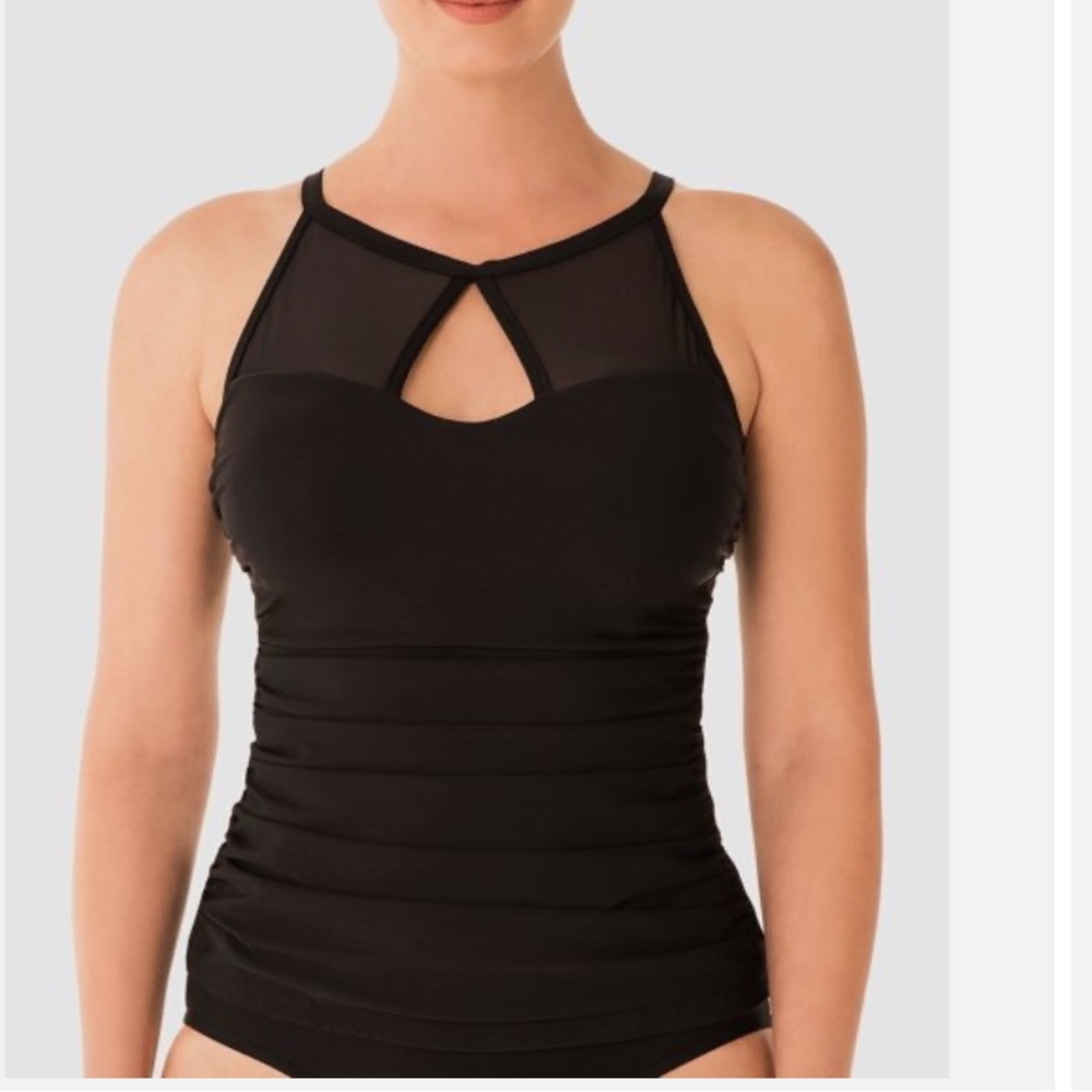 NEW Swim solutions mesh insert tankini top womens black 14